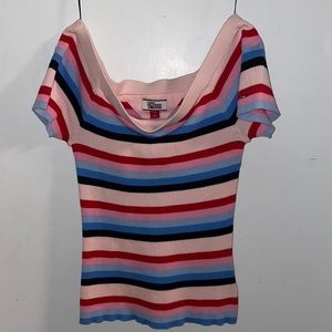 Tommy Hilfiger Off-The-Shoulder Colorful Ribbed Shirt
